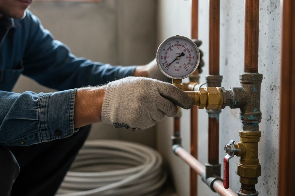 Pressure testing a repaired line during Water Line Repair in Uniondale